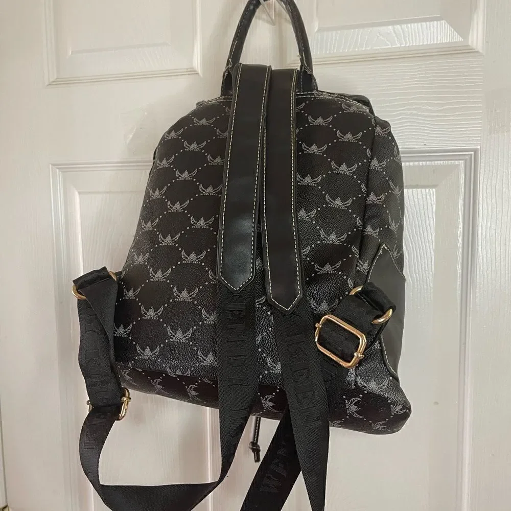 Wendy Keen Synthetic black and gray logo Backpack drawstring top closure.